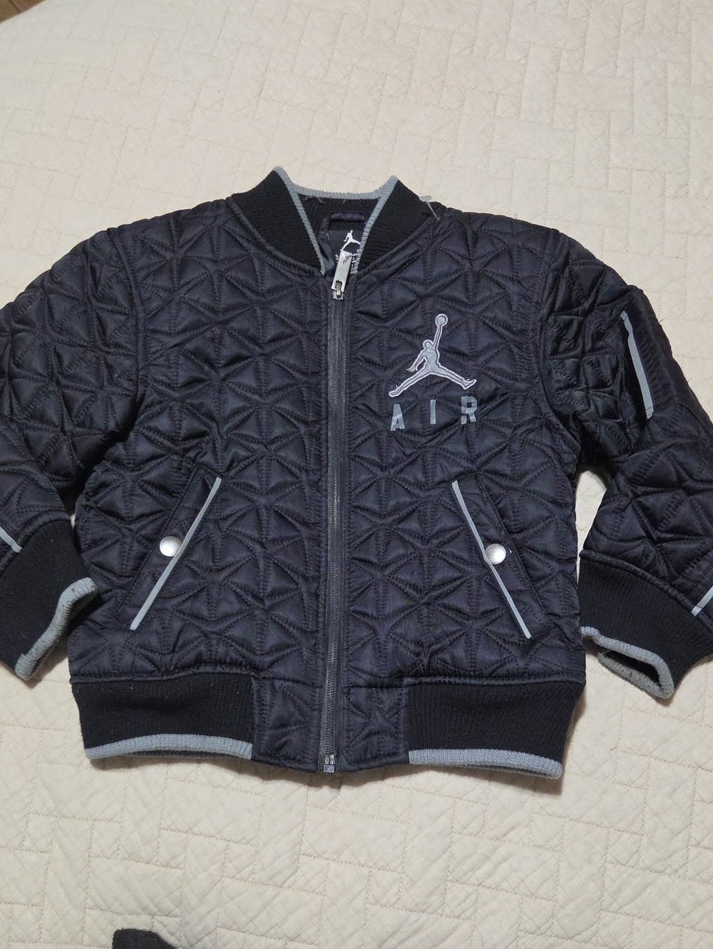 Jordan Black Quilted Kids Puffer Jacket with Gray Trim